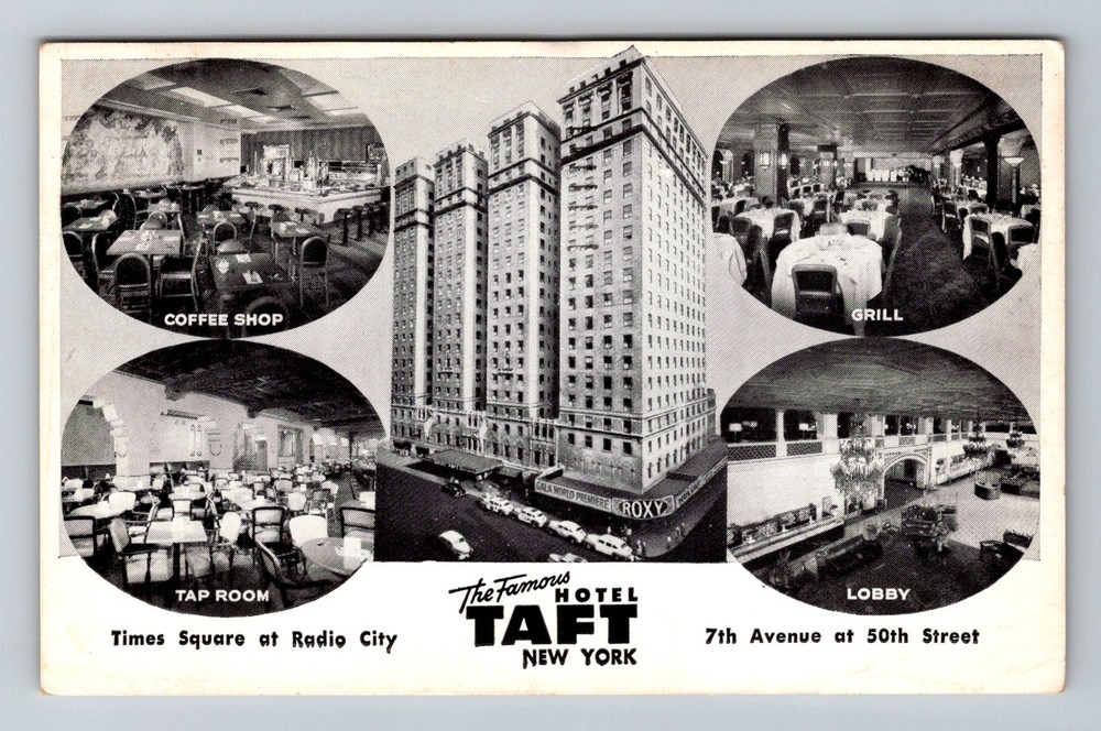New York City NY, Hotel Taft Times Square Radio City Vintage c1957 Postcard