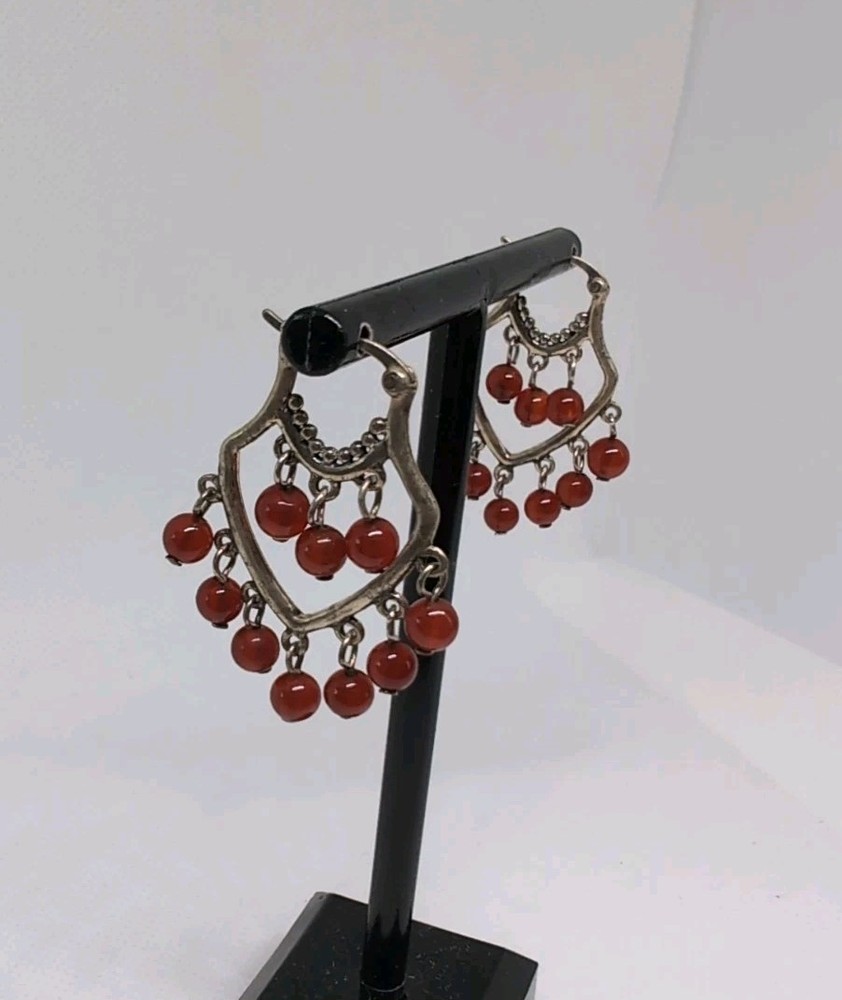 Vintage Carnelian Sterling Silver 925 Chandelier Style Dangle Earrings