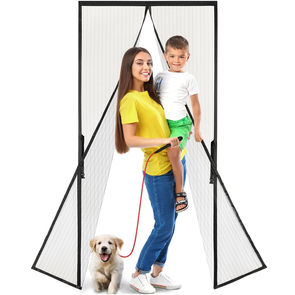 Magnetic Screen Door 38x83 Inch Black Heavy-Duty Fits 36x82 Inch Door