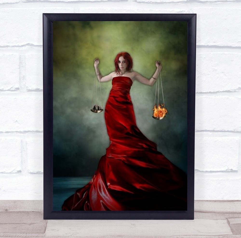 Justice Creative Edit Edited Woman Dress Red Weigh Fire Rock Wall Art Print