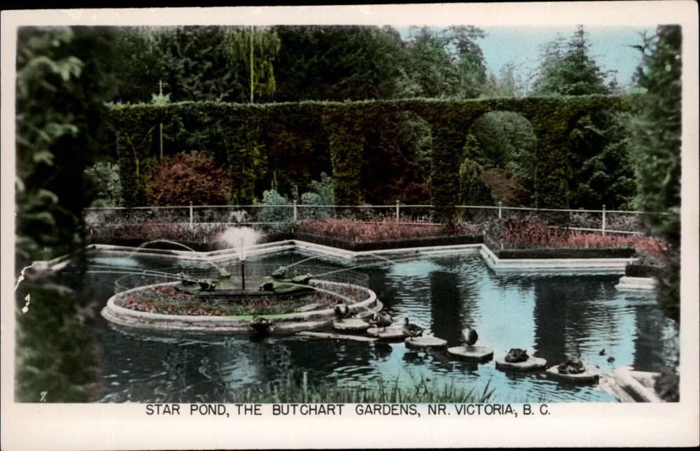 RPPC Star Pond Butchart Gardens BC Canada ~ Gowen Sutton photo postcard