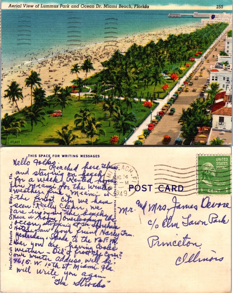 Lummus Park and Ocean Drive Miami Beach Florida FL Postcard