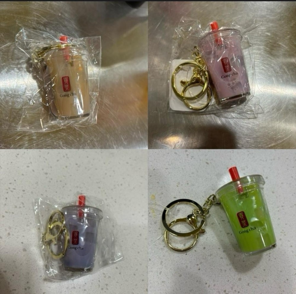 Gong Cha Boba Bubble Tea Keyring Gold Keychain Bag Charm NEW - Set Of 4