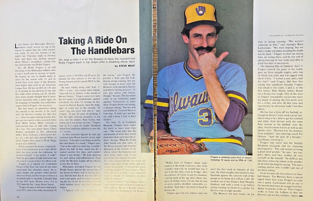 1984 Rollie Fingers Milwaukee Brewers Baseball