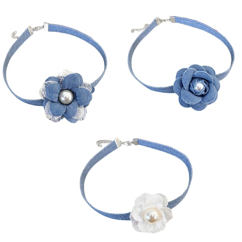 Denims Flower Clavicle Chain Necklace Big Flower Collar Chain for Girl