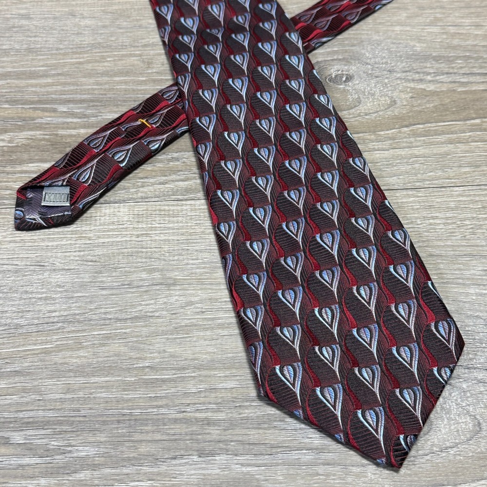 XMI Nordstrom Handmade Luxury 100% Italian Silk Neck Tie Art Deco Burgandy VTG