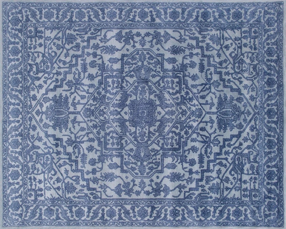 Floral Light Blue Oriental Oushak Hand-Tufted 100% Wool Area Rug Carpet