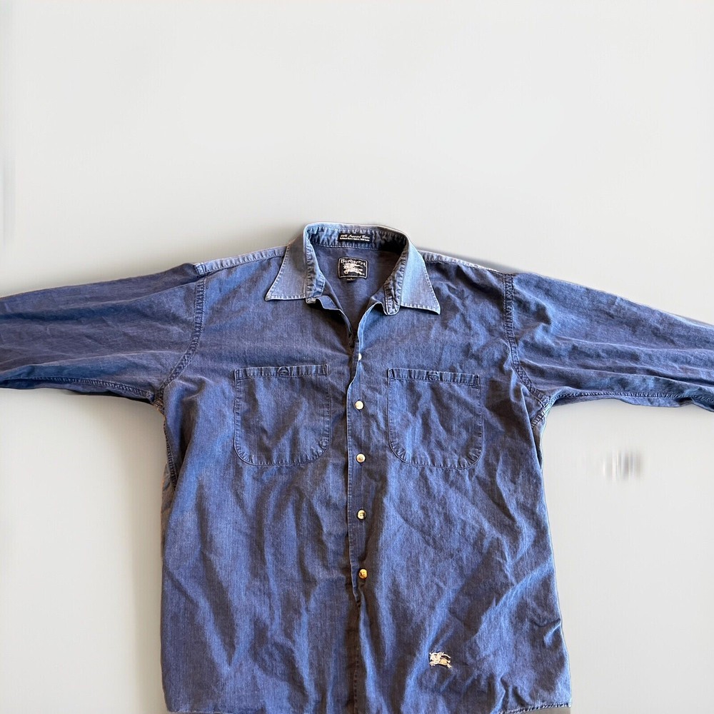 Vintage Burberrys Button Down Blue Shirt Mens Large Made In USA