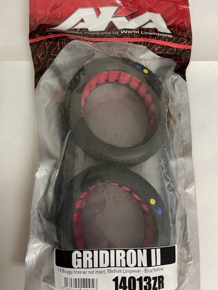 AKA 1:8 GRIDIRON II Buggy Tires w/Red Insert, Medium #14013ZR