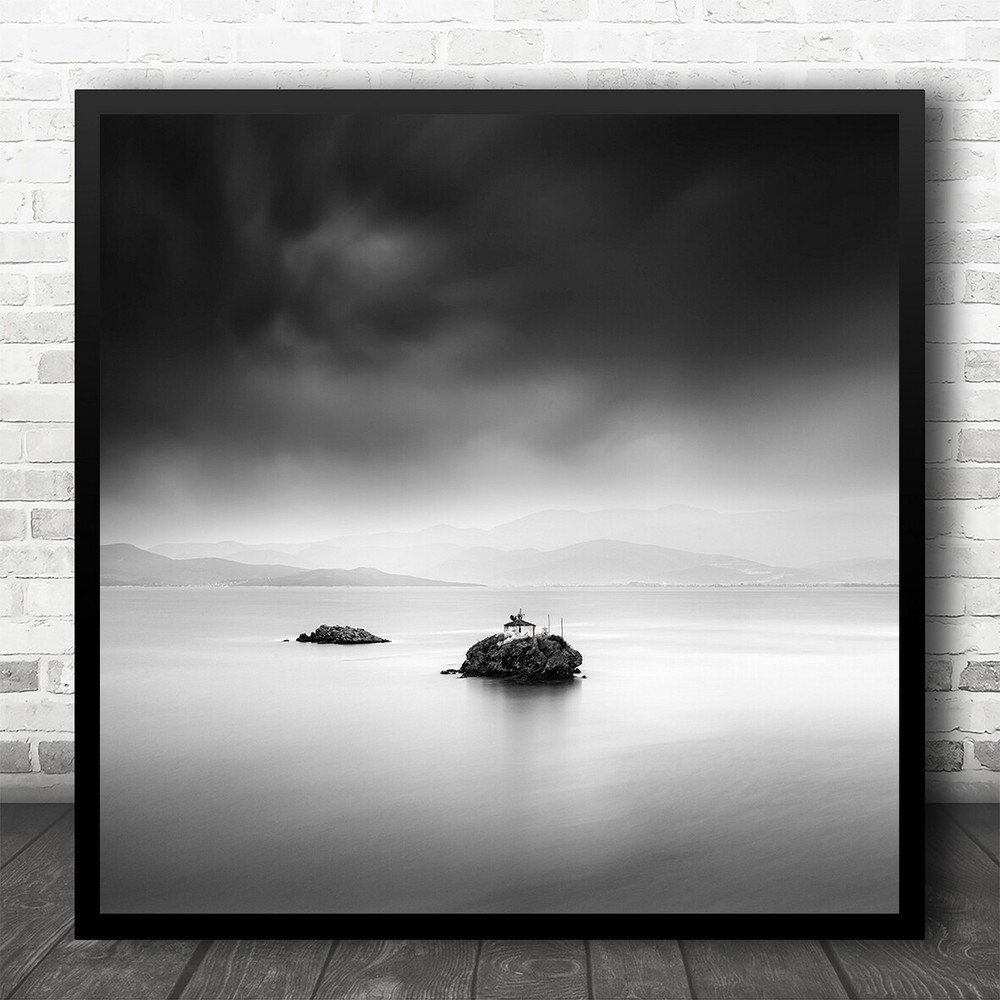 Fine Art Black White Minimal Island Church Square Wall Art Print