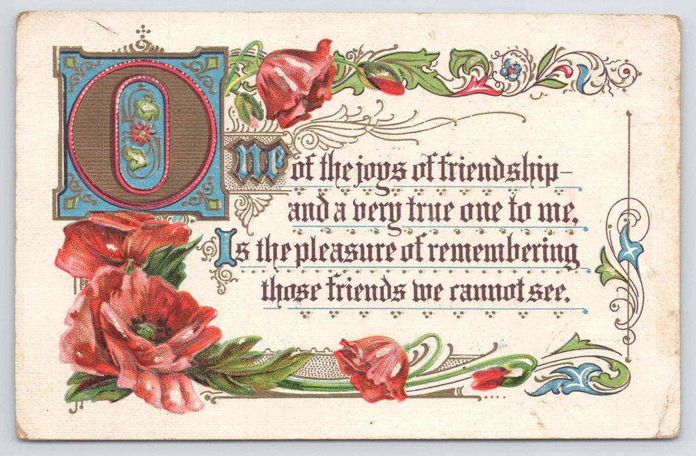 Joys Of Friendship~Calligraphy~Lg Gold O~Art Nouveau~Emb~Motto Ser~1910 Postcard