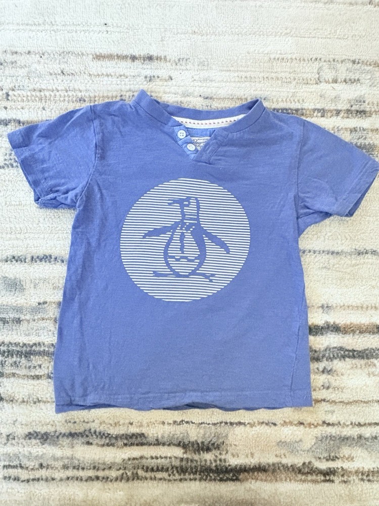 EUC Boys Size 5 Penguin Logo Blue Short Sleeve T-Shirt