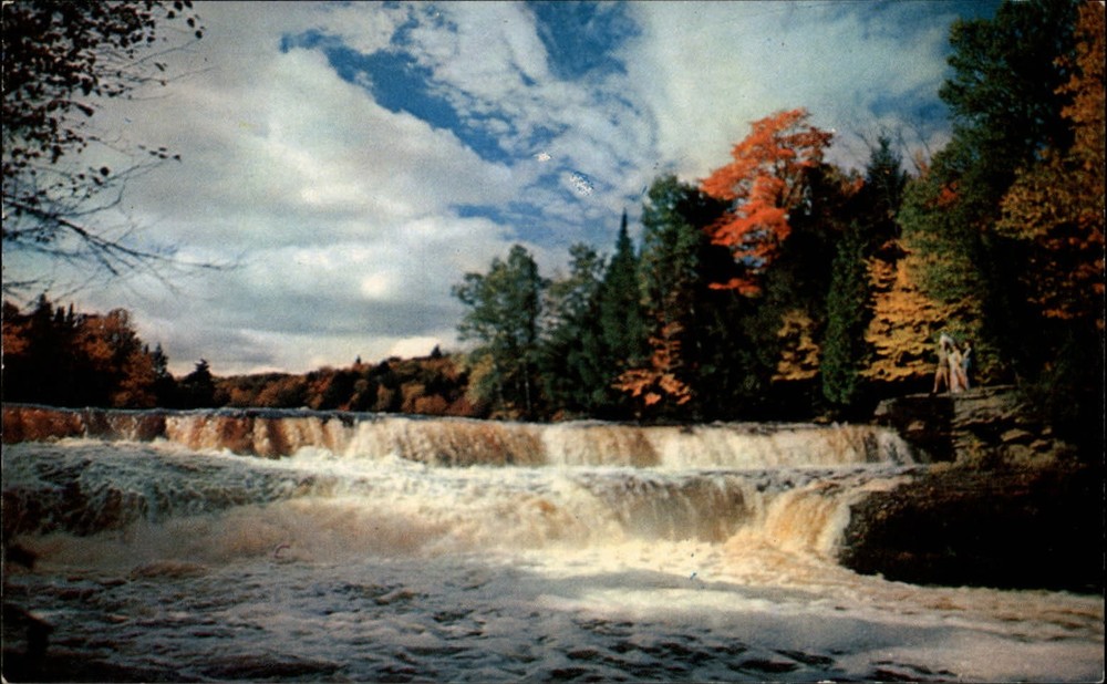 Michigan Lower Tahquamenon Falls ~ 1950s-60s vintage postcard sku445