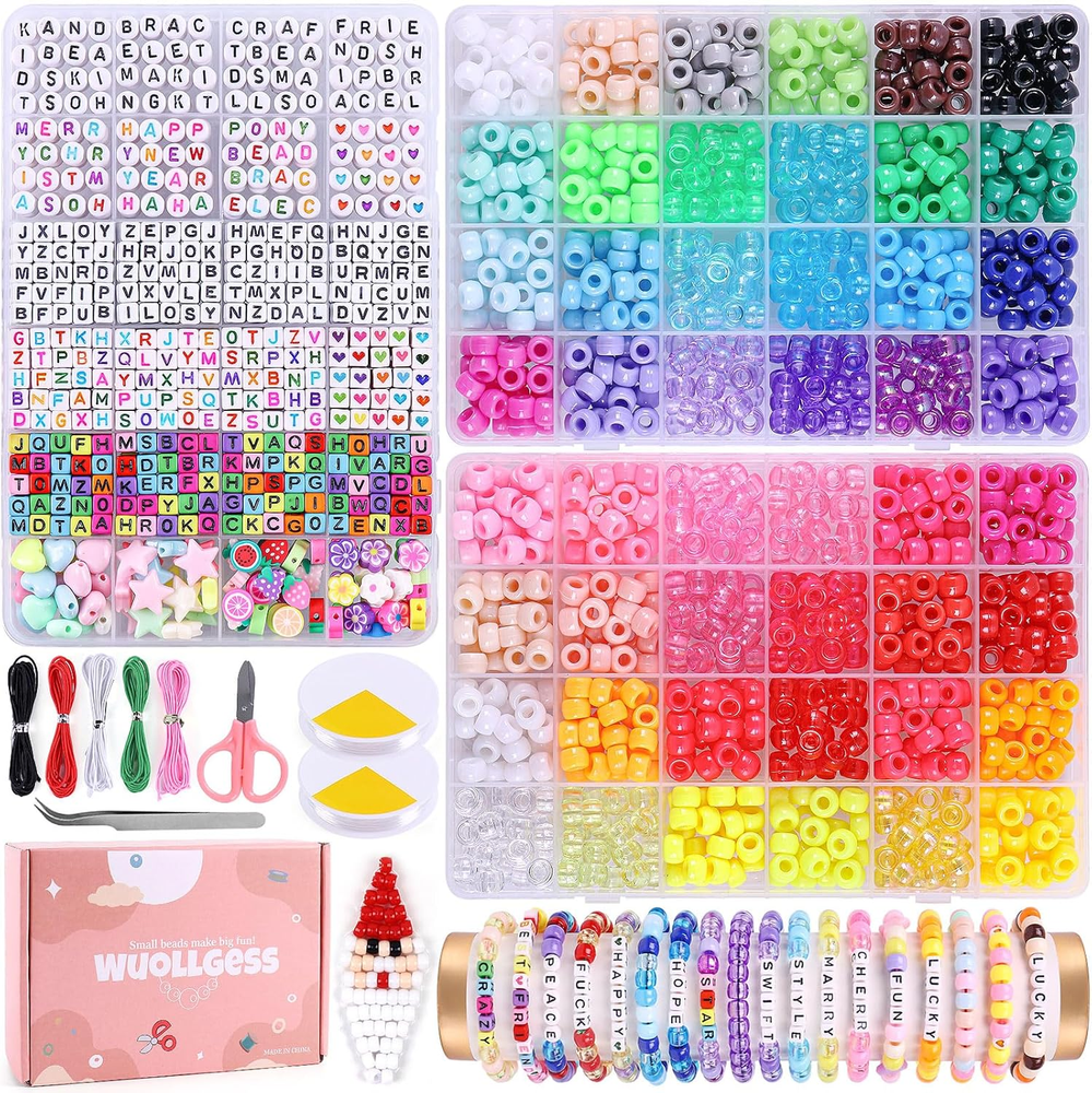 3000 Pcs Pony Beads for Bracelet Making Kit, 48 Colors 3 Boxes Friendship Bracel