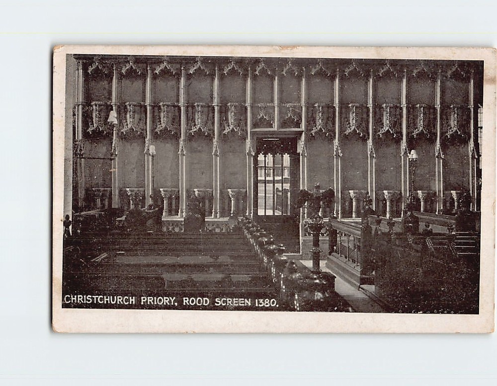 Postcard Christchurch Priory Rood Screen 1380 England