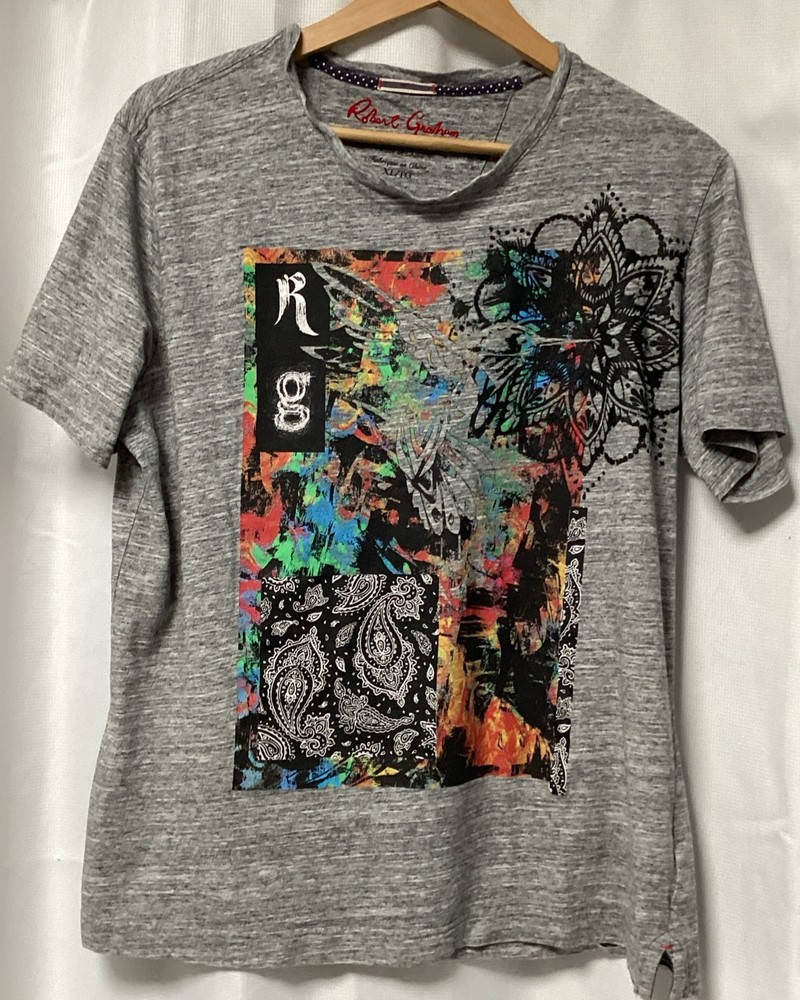 Robert Graham Shirt Women’s XL Gray Paisley Graphic Tee Short Sleeve Abstract-image