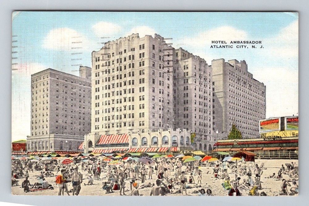 Atlantic City NJ-New Jersey Hotel Ambassador Beach Crowds Vintage c1955 Postcard