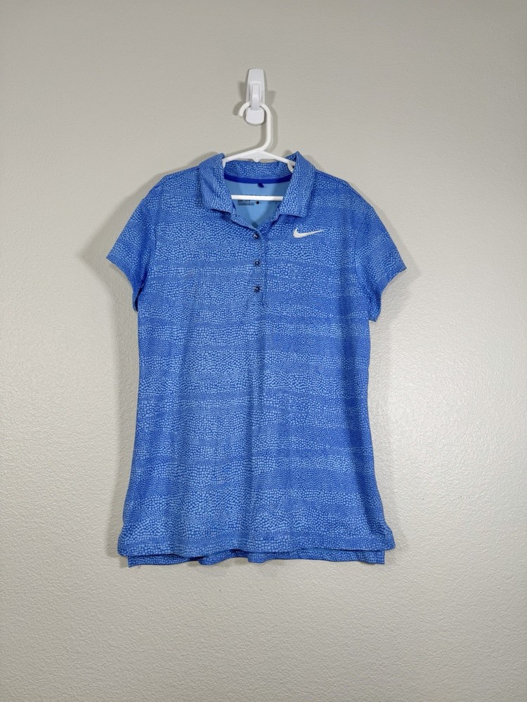 Nike Shirt Polo Collar Blue Button Down DRI-FIT Logo Golf Tennis Kids Girl Large