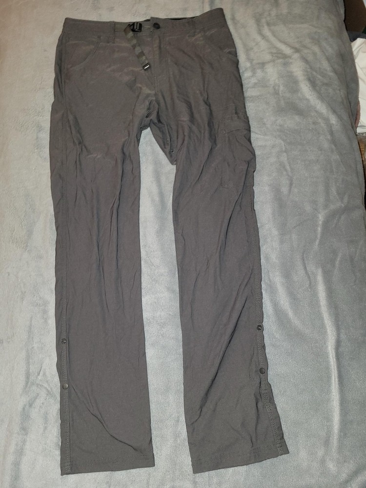 PrAna Pants Mens 34x34 Zion Gray Slim Fit Hiking Nylon Adjustable Waist Trail