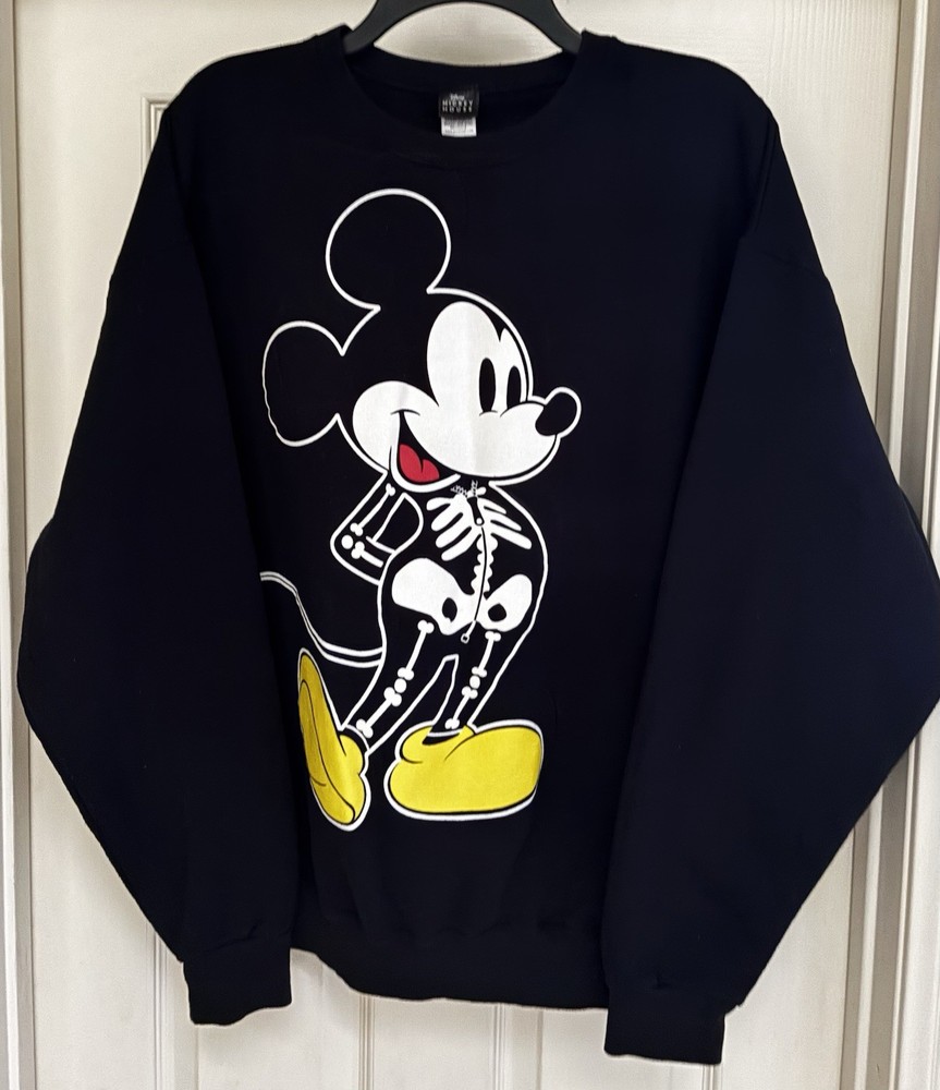 Disney Black Sweatshirt Mickey Mouse Crewneck Pullover Unisex Size L