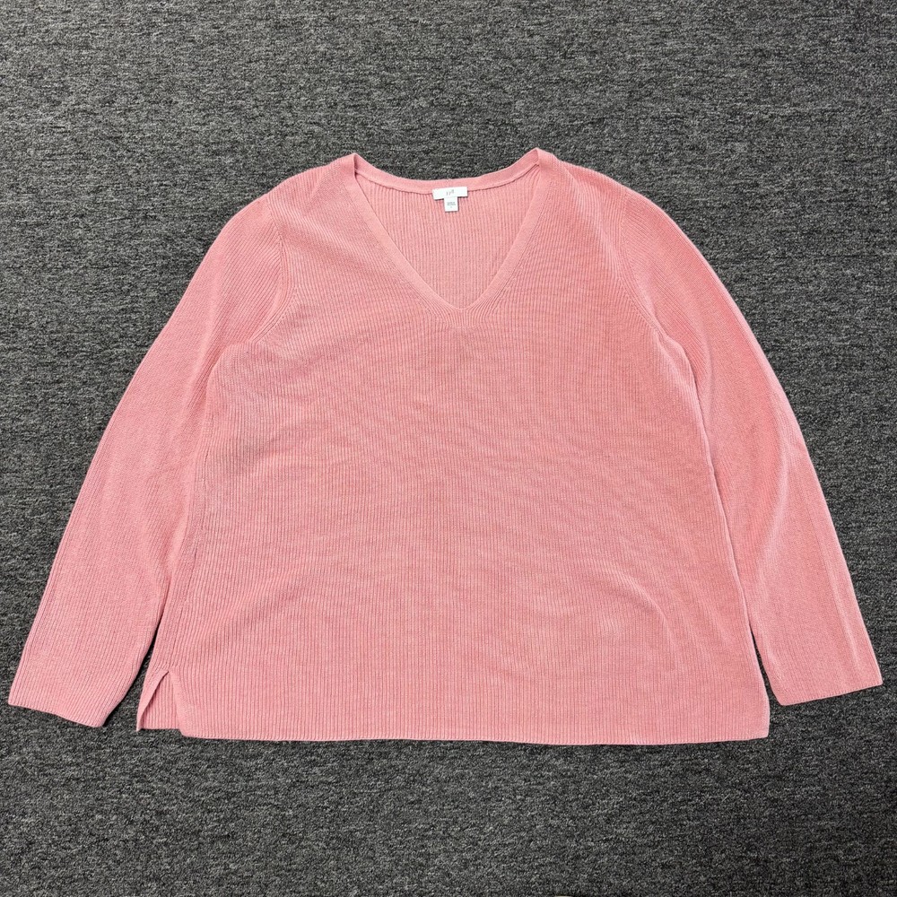 J Jill Cotton Knit V Neck Pullover Sweater Top Shirt Blouse Sz L Pink