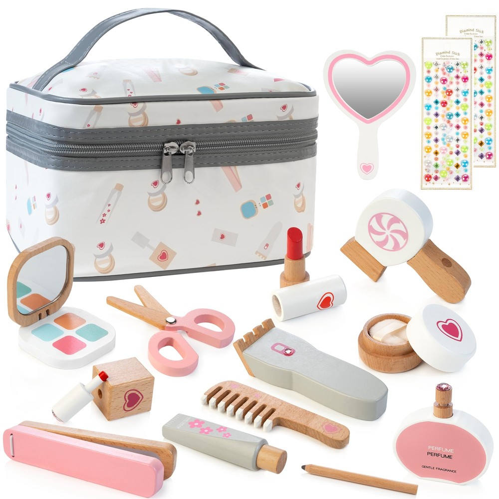 Kids Makeup Kit for Girl, Pretend Play for Toddlers 3-5 Wooden Makeup Toy Set...
