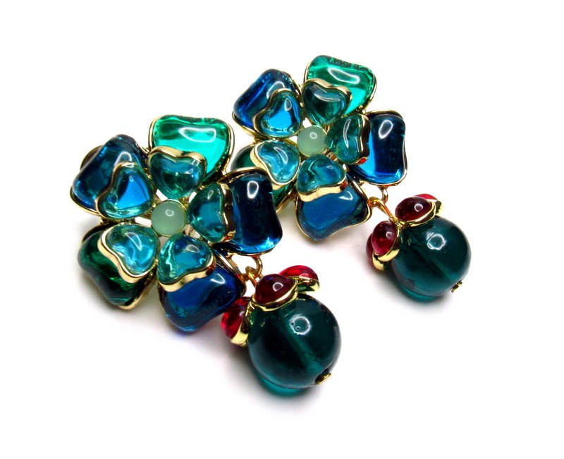 Vintage Burachie Poured Glass Drop Earrings