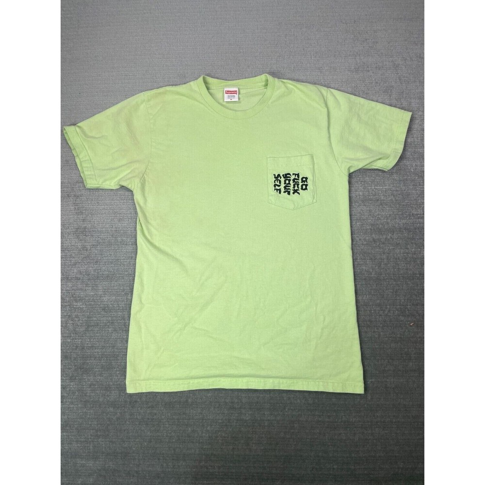 Supreme Shirt Men M Green Go F Urself Pocket Tee Streetwear Casual FLAWED