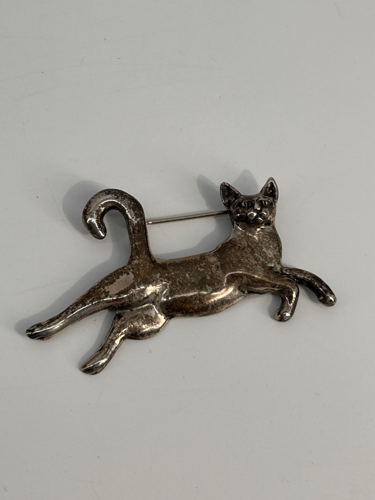 Sterling Silver Cat Kitten DRS Brooch Pin Vintage