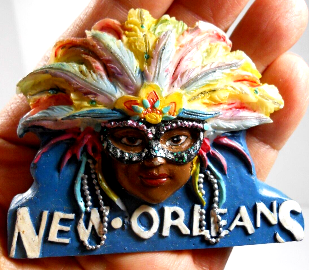 vintage New Orleans Mardi Gras mask Louisiana travel souvenir fridge magnet