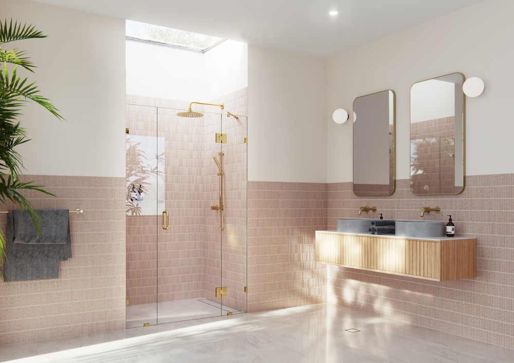 Stellar 78H x 46.5W Brass Frameless Hinged Glass Shower Door GHF-46.5