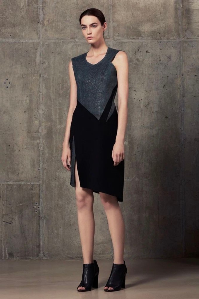 Helmut Lang Women's Leather Asymmetrical Dress Size 2 Black Gray