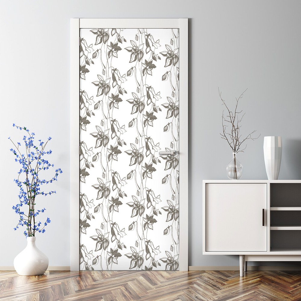 grey Flowers design spring pastel floral design bloosom artistic Door Decal