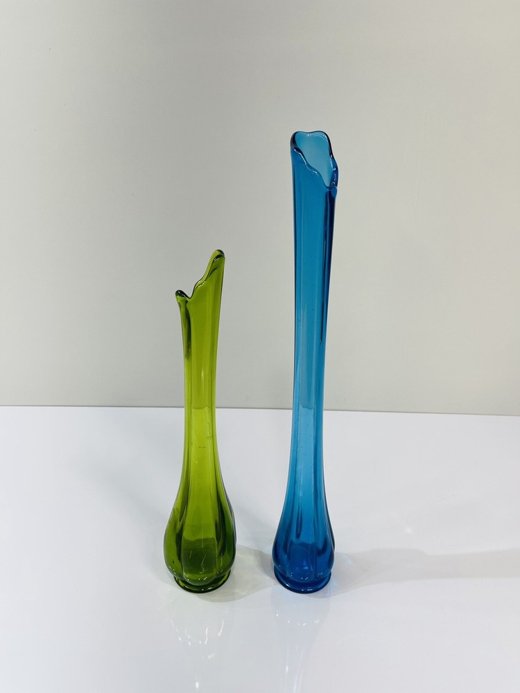 Vintage Mid Century Modern Swung Glass Vase Blue & Green 12''- 15 1/2