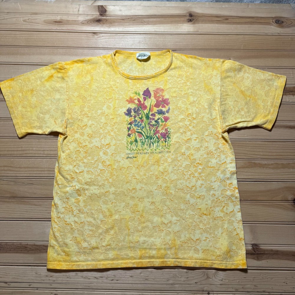 Vintage 90s Sweet Peas Floral All Over Print Single Stitch USA T-Shirt Large