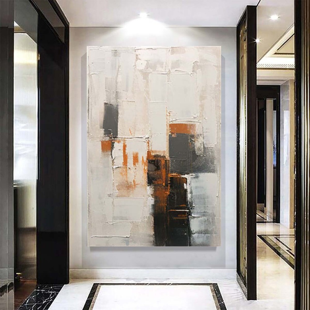 Large Wall Art Paintings Hand Painted Grey City Abstract Oil Painting On Canvas