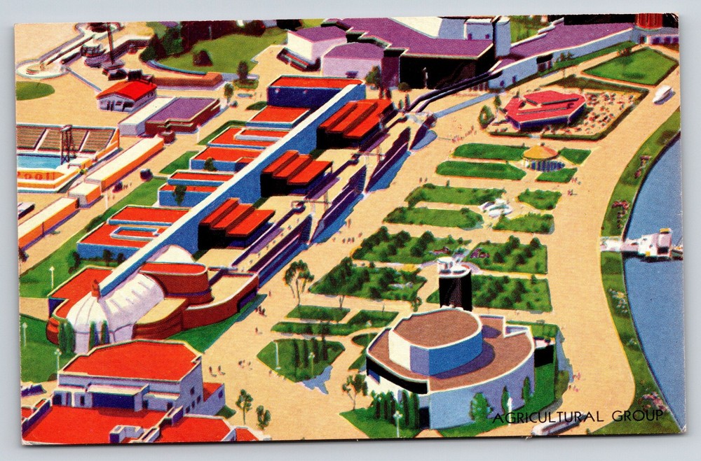 Chicago 1933 World's Fair~Agricultural Bldg Group~Air View~ART DECO Colortype PC