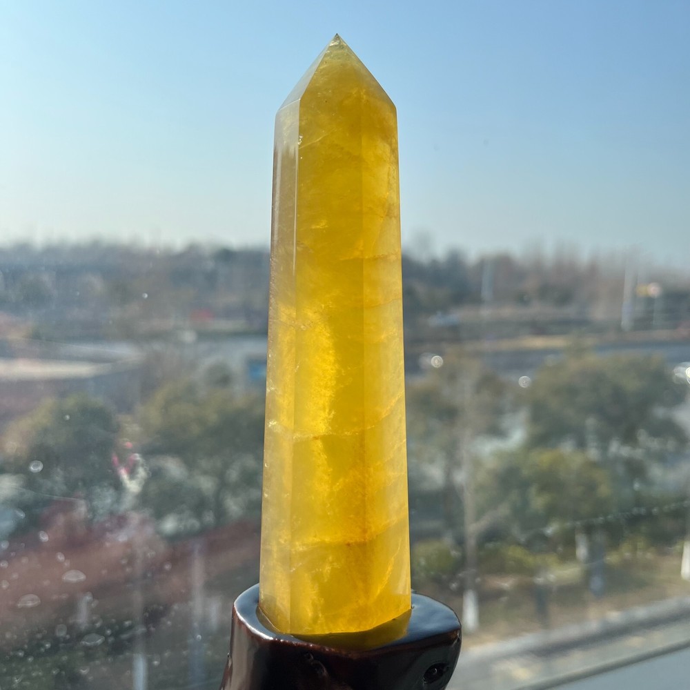 0.96LB Natural Yellow Fluorite Crystal Obelisk Quartz Tower Healing Wand Point