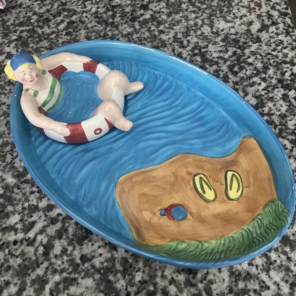 Funky Swim Chip & Dip Ceramic Platter 16
