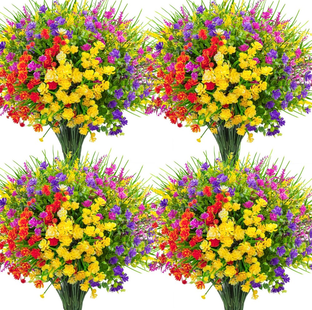 Ouddy Decor 16 Bundles Artificial Flowers for Outdoors Fake Plastic Plants Fa...