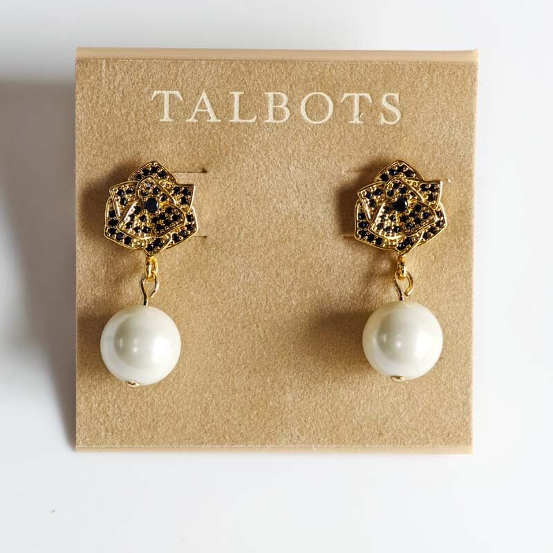 New Talbots Flower Pearl Beads Drop Earrings Chic Women Party Vacation Jewelry