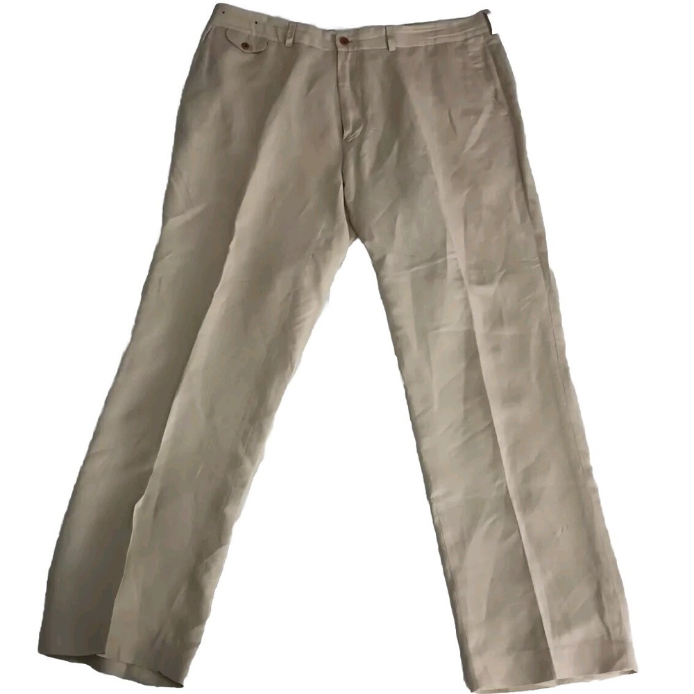 Polo Ralph Lauren Mens Pants B Size Beige 38x32 Linen Silk Cotton Blend Straight