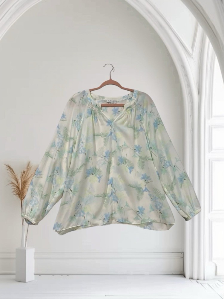 Chaus New York Women’s Sheer Floral Top Size XL V Neck Peasant Boho Summer Chic
