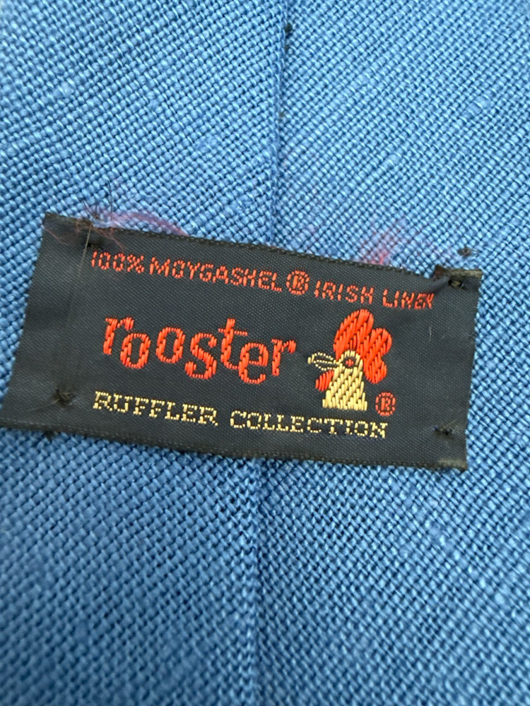 Vintage 1960s Solid Blue Linen Tie By Rooster 100% Moygashel Irish Linen