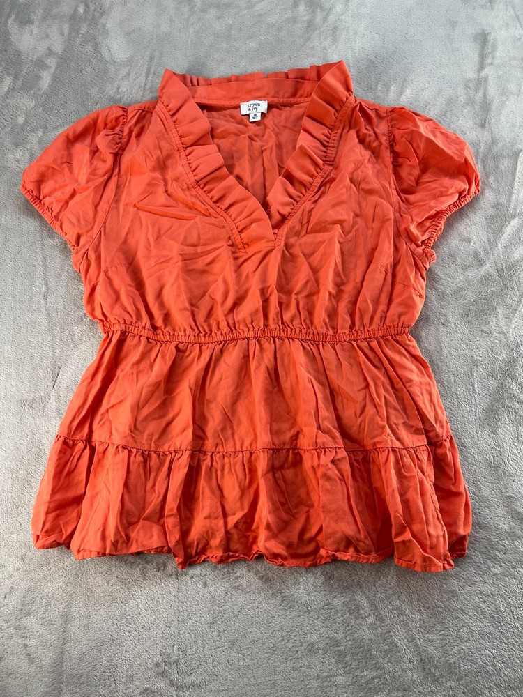 Crown & Ivy Blouse Womens 1X Orange Short Sleeve Ruffled Tiered Boho Colorful