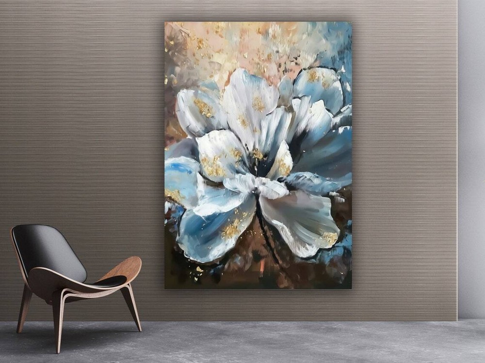Blue Flowers Painting Blue Flowers Painting Wall Art Canvas Unframed Print Art