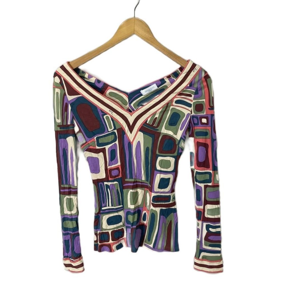 Emilio Pucci EMILIO PUCCI Shirt Blouse V-neck Long Sleeve 38 Purple Green