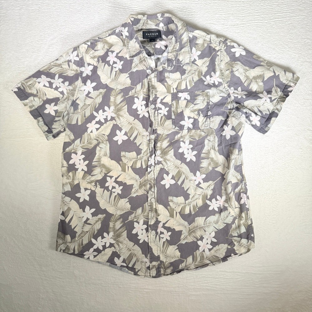 PACSUN Mens Tropical Floral Short Sleeve Button Up Shirt XL VTG Y2K 100% Cotton