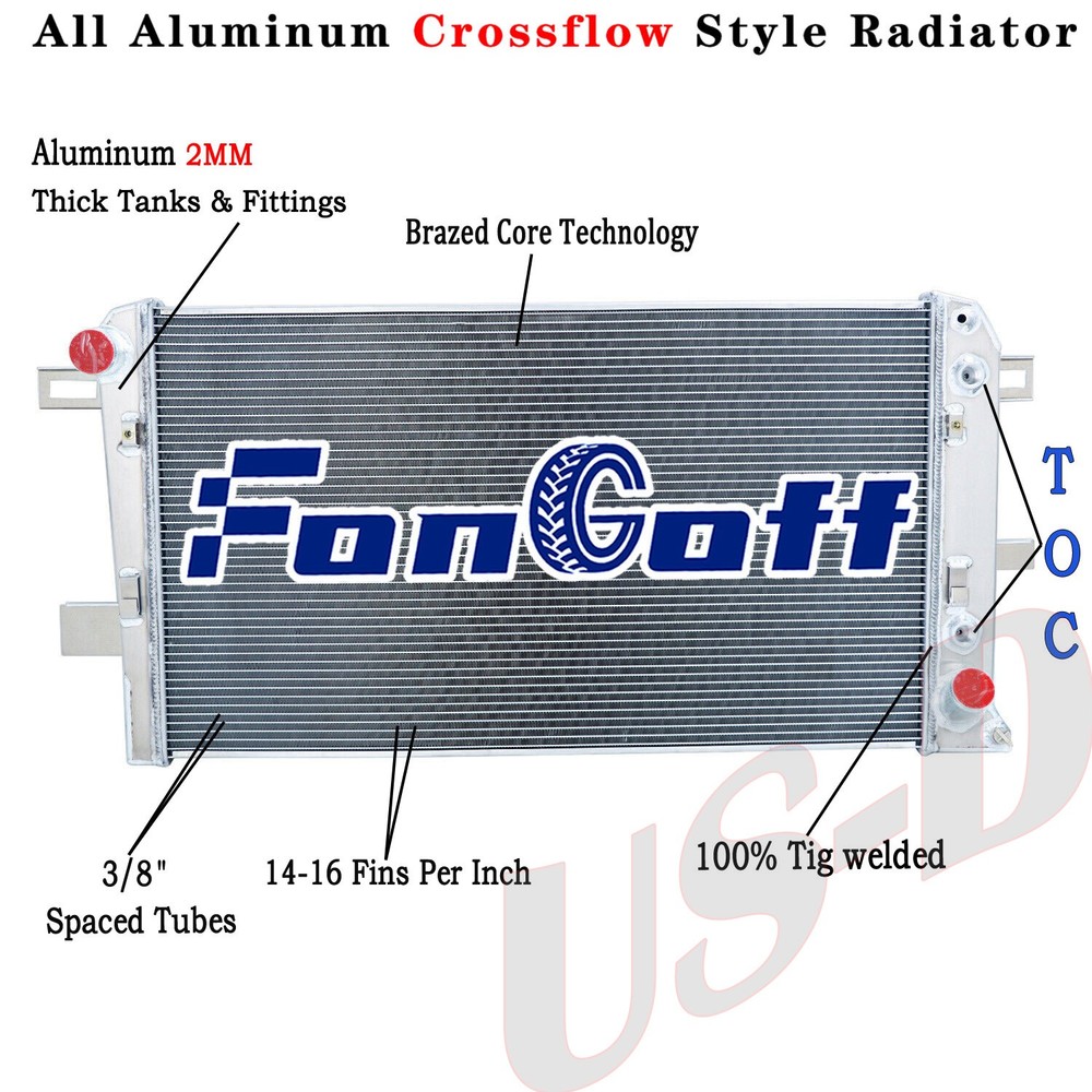 2 Row Radiator for 2001-05 Chevy Silverado GMC Sierra 2500 3500 HD 6.6L Duramax