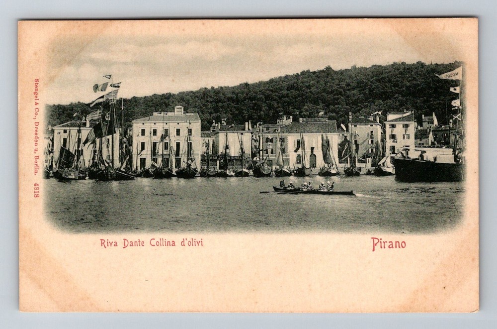 Slovenia- Pirano Olive Groves Adriatic Sea Town Postal Old PC Vintage Postcard